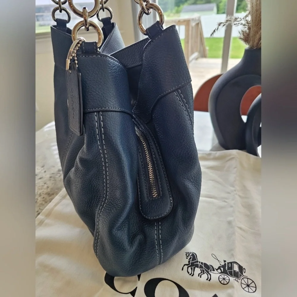 Coach Lexy F28997 Tote‎ Bag Leather Navy Blue